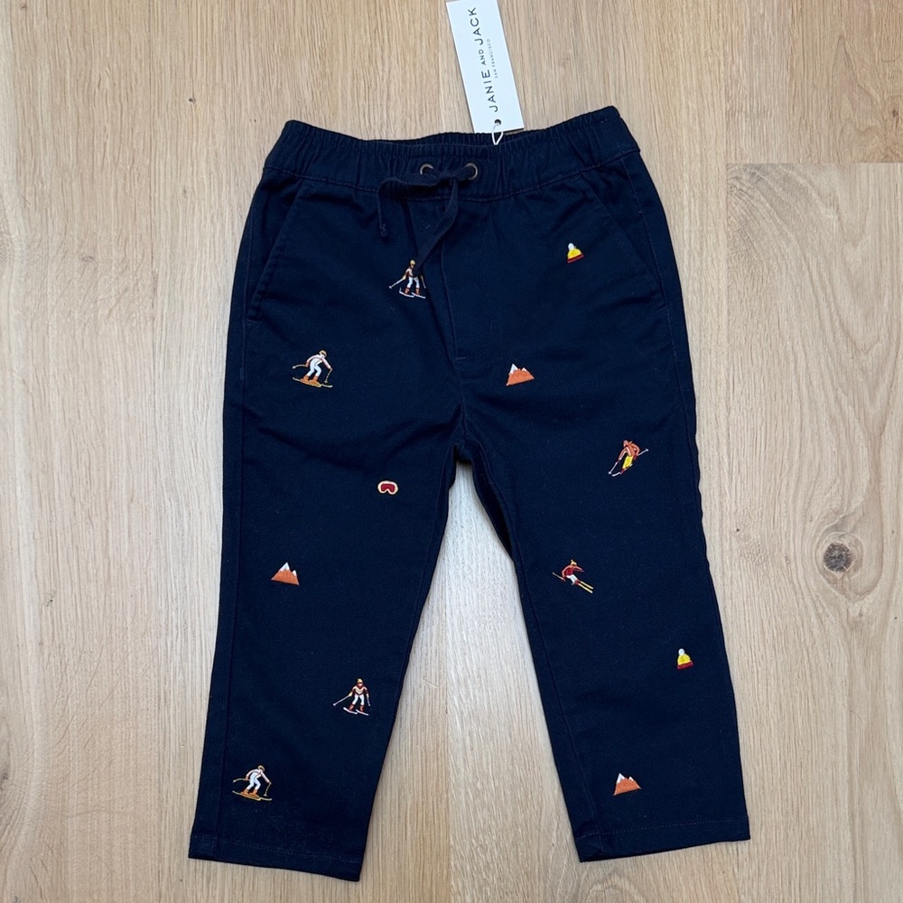 Janie and Jack Navy Pants with Ski Embroidery
